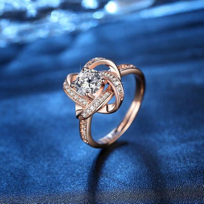 Rose gold electroplated ring featuring a high carbon diamond designed with eight hearts and arrows, Korean style, adjustable size.