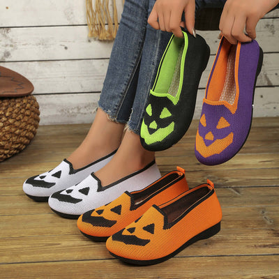 Women's Halloween Pumpkin Printed Breathable Flying Woven Shoes sandrabazar..