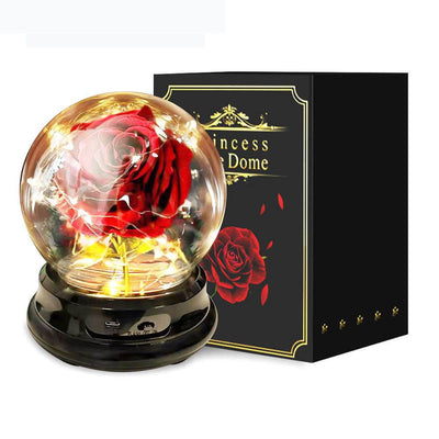 Mother Day Gift Dried Flowers Eternal Real Rose in Glass Dome with Gift Box